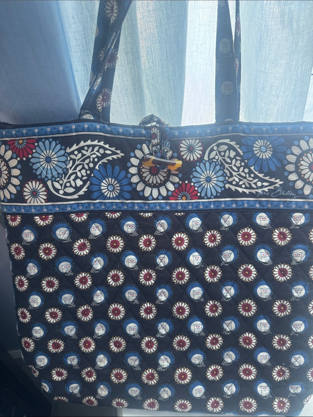 Vera Bradley Navy Floral Paisley Quilted Tote with Red & Blue Accents